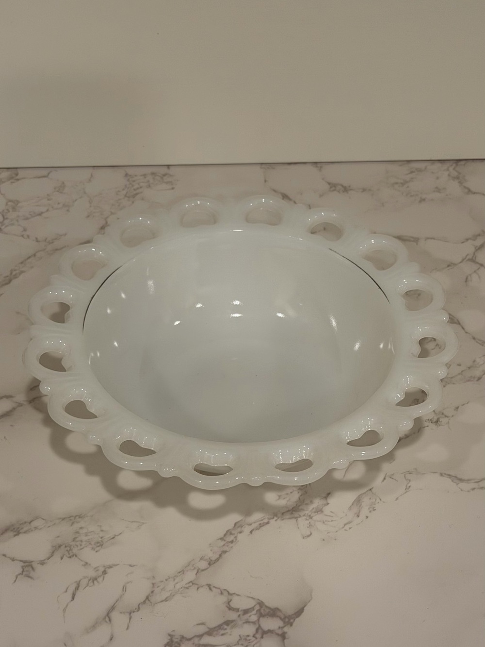 Vintage Anchor Hocking Milk Glass Lace Edge Bowl Dish 9.5” Grandmillenial